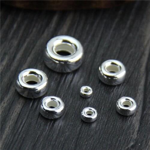 1Pack 100% 925 Sterling Silver Wheel Spacer Beads 3-10mm Big Hole Flat Round Bracelets Charm Beads DIY Jewelry Making Findings