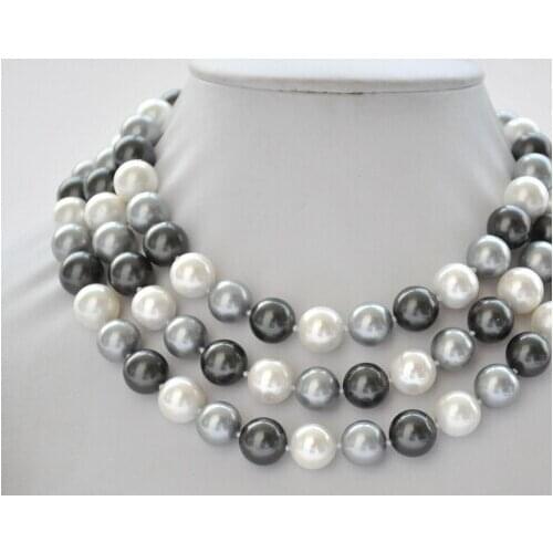 CBN328 Beautiful 12mm white black gray round SOUTH SEA SHELL PEARL necklace 50inch
