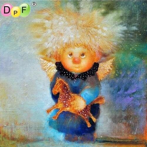 DPF Round full Diamond painting Cross Stitch Resin kid and horse diamond Mosaic Diamond Embroidery Needlework home decor crafts