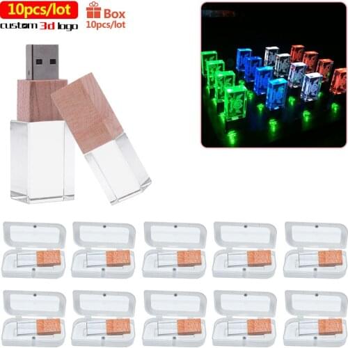 10pcs/lot Crystal pendrive 128GB 64GB with LED cle usb memory 32GB 16GB pen drive 8GB 4GB flash usb flash stick business Gift