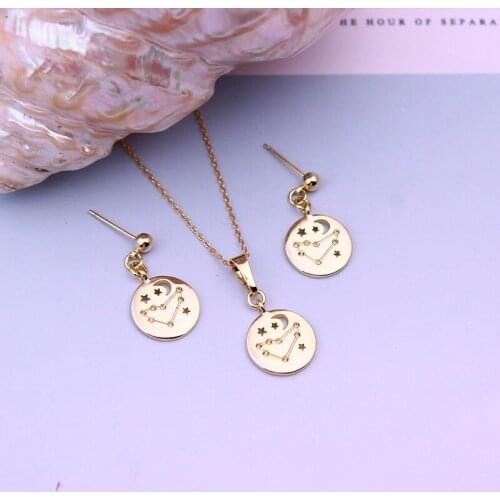 JH Brand Copper Round Capricorn Nameplate New Ladies Small Jewelry Set Light Gold Temperament Earring Necklace Accessories