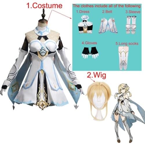 Genshin Impact Lumine Cosplay Costume Anime Halloween Carnival Dress Including Gloves Socks Lolita Maid Uniform
