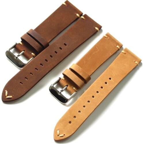 Handmade Crazy Horse Leather Strap 19 20 21 22MM Wide Vintage Mens Leather Straps Soft and Simple Male Replacement Watch Band