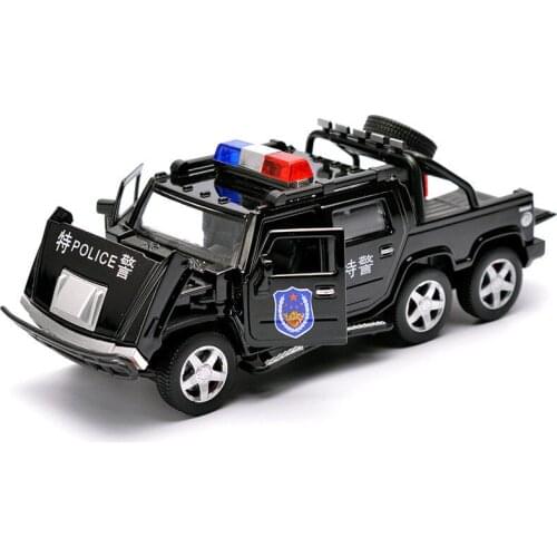 Best selling 1:32 Hummer 6-wheel police pickup alloy model,simulation metal sound and light pull back model toy,free shipping