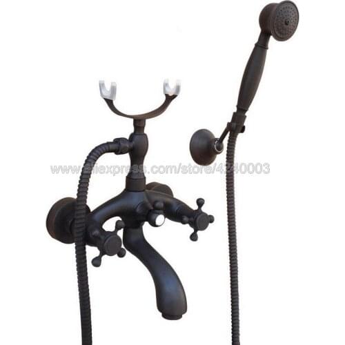Oil Rubbed Bronze Wall Mounted Bathroom Tub Faucet W/ Hand Shower Sprayer Clawfoot Mixer Tap Ktf563