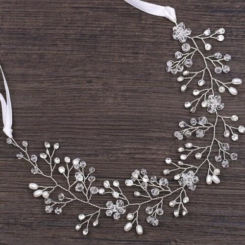 Trendy Silve Pearl Crystal Wedding Headband tiara Bridal Headpiece Handmade Hairband Women Hair Jewelry Wedding Hair Accessories