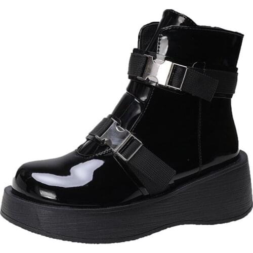 Fashion Women Chunky Motorcycle Boots For Women Black Leather Ankle Boots Thick Heel Shoes Bulk Wholesale Dropshipping