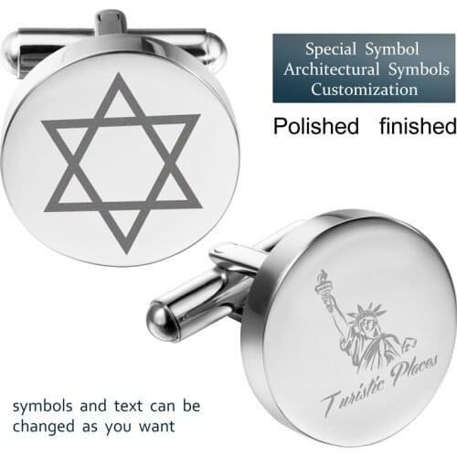 HAWSON Custom LOGO Cufflinks for Men Classic Round Metal Cuff Links Engraved Architectural Symbol Cuff Buttons for French Shirt