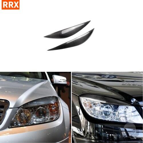 For Mercedes Benz C-Class W204 2007 2008 2009 2010 2011 2012 2013 Carbon Fiber Headlight Eyelid Eyebrow Sticker Car Accessories