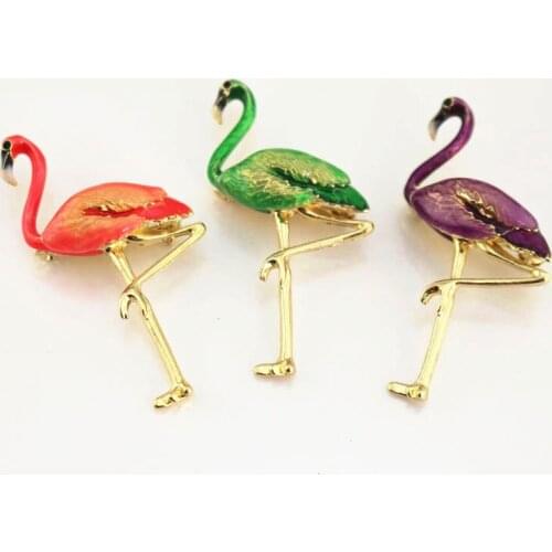 2020 New Japanese and Korean style color Enamel red-crowned flamingo fashion exquisite metal brooch female
