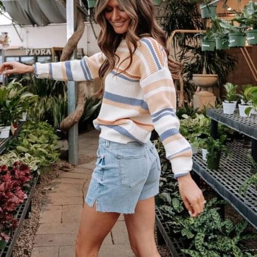 2021 New Print Knitted Sweater Women Elegant Striped Oversized Pullovers Woman Winter Loose Sweaters Streetwear Sueter Mujer