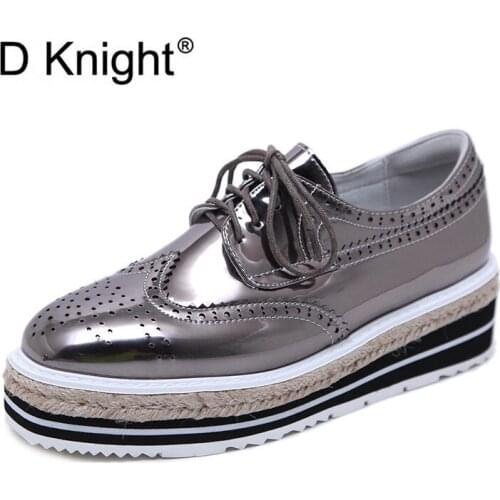 New Spring Flat Platform Oxfords Shoes For Woman Autumn British Thick-Soled Lady Brogues Wedges Fashion Brand Single Shoes Women