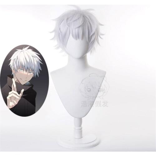 30cm Anime Jujutsu Kaisen Gojo Satoru Release State Wig Cosplay Wigs Playing Powder Short Silver White Hair Halloween 1:1 Wigs