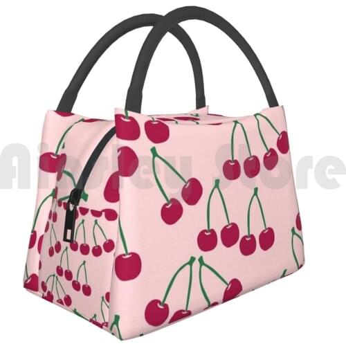Portable Insulation Bag Cute Cherry Pattern Pink Red Green Cherry Cherries Cherry Pattern Summer Cute Fruit