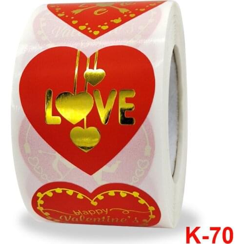 Sticker roll red heart-shaped gold stamping sticker love Valentines Day gift decoration sticker