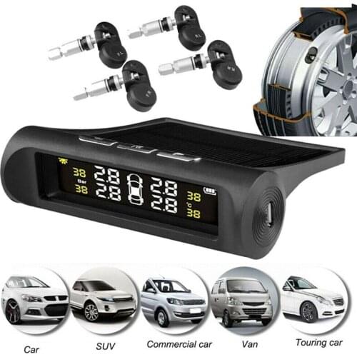Car Tire Pressure Monitoring System LCD Solar Wireless TPMS + 4 Internal Sensor Color screen built-in voice free wireless solar