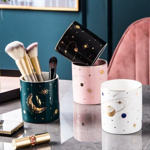Nordic style starry sky universe storage pen holder creative ceramic pen holder makeup storage tube office decoration
