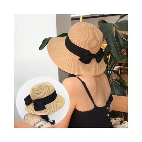 Family Matching Summer Hats Big Bow Bohemia Mom And Me Straw Foldable Hat For Kids Women Girl Star Sun Caps Beach Accessories
