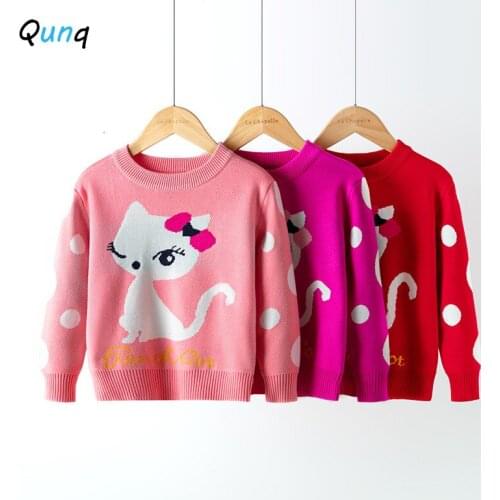 Qunq Girls Sweater Knitted Cute Cat Girls Spring Fall Outerwear 2021 New High Quality Boutique Children Pullovers Kids Tops