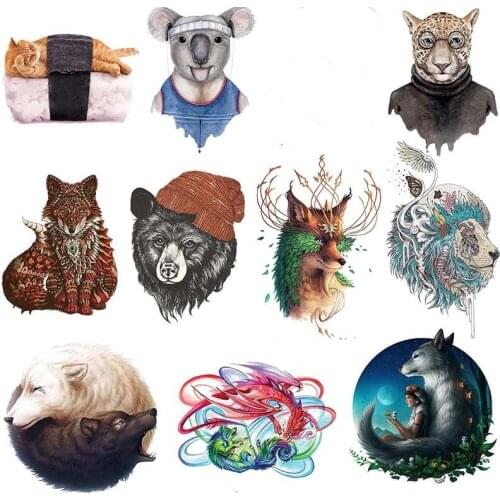 Animal World Panda Wolf DIY Patches On Cloths Iron On Heat Transfer Printing Stickers For Clothes T-shirt Appliques Washable