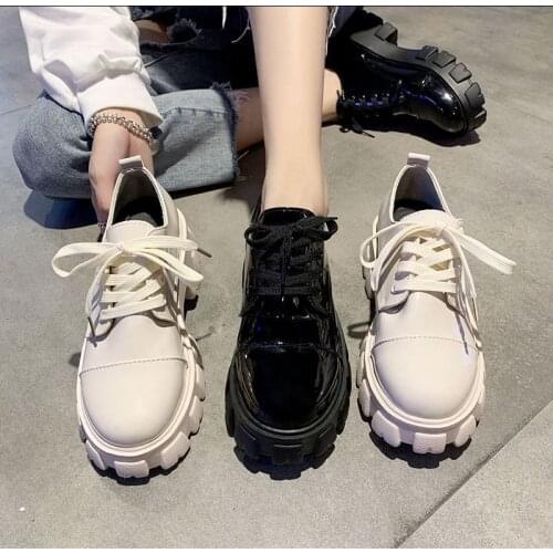 Shoes Woman Flats Soft Clogs Platform British Style Oxfords Dress Creepers Retro Black Preppy Patent Leather PU Med PVC Square h