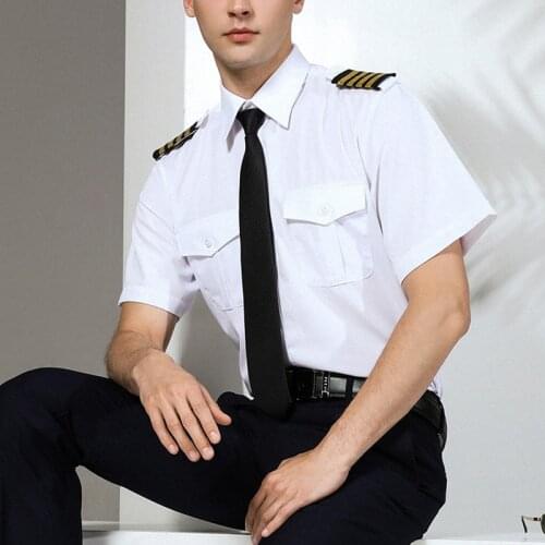 New Arrivals Mens Short Sleeve White Airline Pilot Uniforms Hair Stylist Fashion Slim Fit Black Workwear Big Size Male Clothing