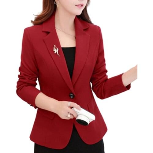 Spring Fashion Ladies Blazers and Coats Plus Size 3XL Black Red Slim Small Suit Work Wear Long Sleeve One Button Casual Jacket