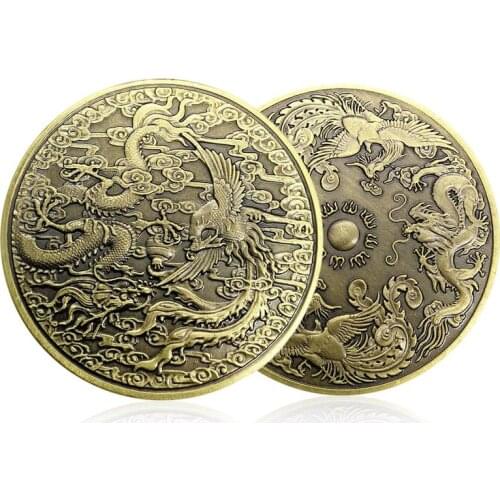 Dragon and Phoenix Chengxiang Commemorative Coin Zodiac Dragon and Phoenix Animal Coin Metal Badge Gift Art Collection Acrylic