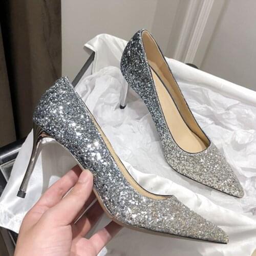 2021 New Bling High Heels Women Pumps Pointed Toe Woman Party Wedding Shoes 5cm/7cm/9cm Heels