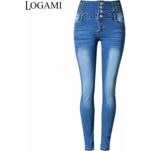 LOGAMI High Waist Skinny Jeans Woman Elastic Pencil Jeans Woman Slim Denim Pants