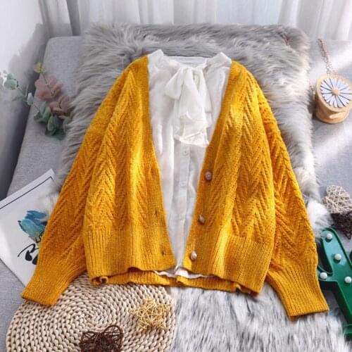 Women Cardigan Knitted Sweater Long sleeve V-neck Fashion Loose Short Sweaters Spring Autumn Casual Tops Female Cardigans