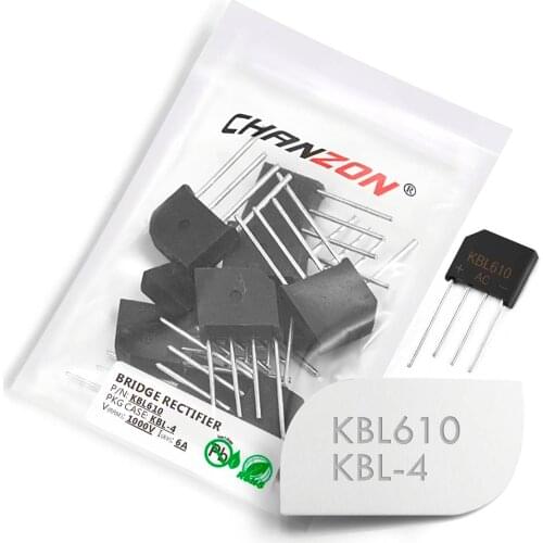 10 Pcs KBL610 Bridge Rectifier Diode 6A 1000V KBL-4 (SIP-4) Single Phase Full Wave 6 Amp 1000 Volt KBL 610 Silicon