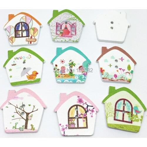1000pcs Wood House Shaped Painting Buttons kids clothes accessory embellishments cardmaking