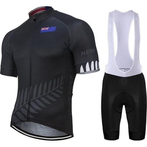 2020 New Zealand Men black Cycling Jersey Set Bike Road Mountain Race Tops Black Cycling Set Breathable Gel Pad