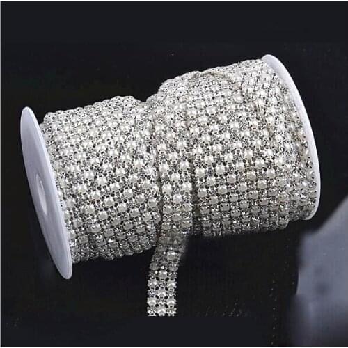3/5Yards Glass Rhinestone Trim Pearls 3 Rows for Wedding Dress Apparel Sewing Chain For 2019