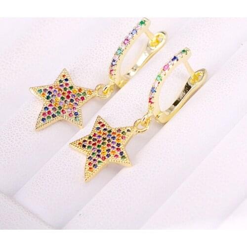 3Pairs, Drop Earrings CZ Micro Pave Star Dangle Earring Colorful Zirconia Jewelry Gifts