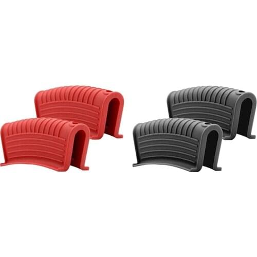 4 Pcs Silicone Pan Handle Cover Insulation Cover Pan Ear Clip Cast Iron Pan Wok Handle Holder, 2 Pcs Red & 2 Pcs Black