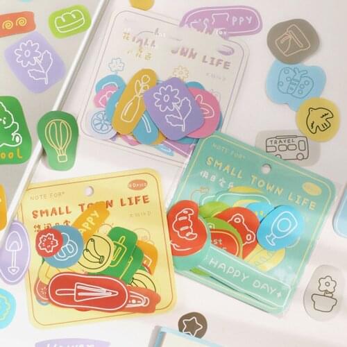 40pcs/Pack Cute Small Town Life Series Stickers Diary Stationery Flakes Album Scrapbooking DIY Kawaii Decorative Stickers