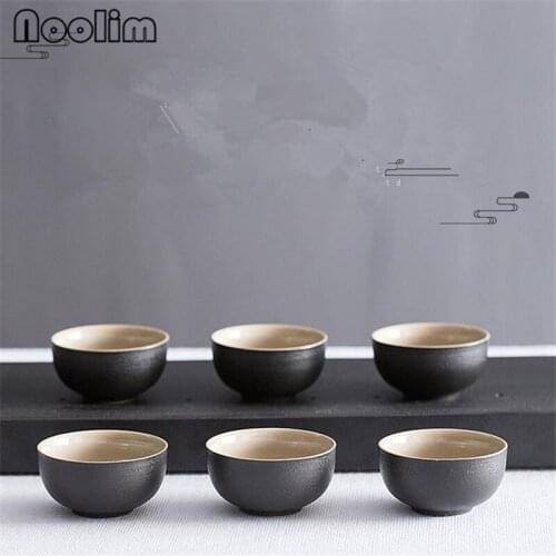 6Pcs/Set Japanese Style Ceramic Office Teacups Handmade Coarse Pottery Tea Cups Chinese Household Kung Fu Drinkware