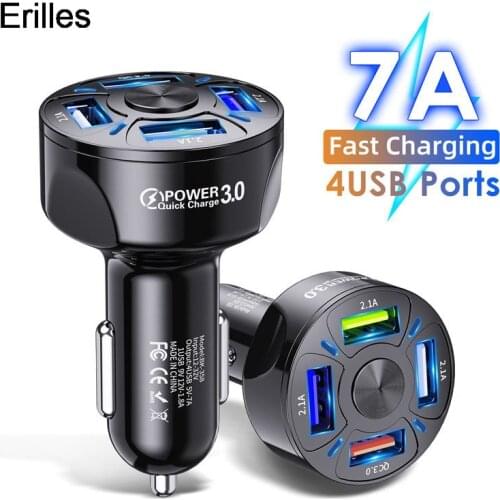 4 USB Car Charger QC 3.0 Car Fast Charger for Xiaomi Redmi mi 9 Samsung S10 S9 For iPhone xr 11 Pro Max Chargers quick charge