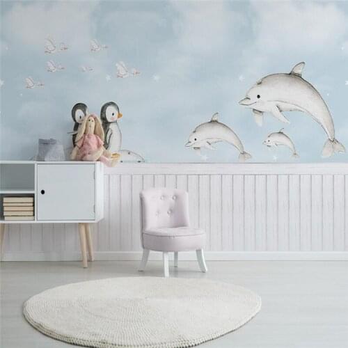 Beibehang Nordic minimalist Mediterranean whale penguin papel mural wallpaper childrens room background wall papers home decor