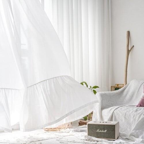 2021 White Princess Tulle European Korean Sheer Curtains for Living Room Bedroom Modern Simple Voile Curtain Sweet Gauze Solid