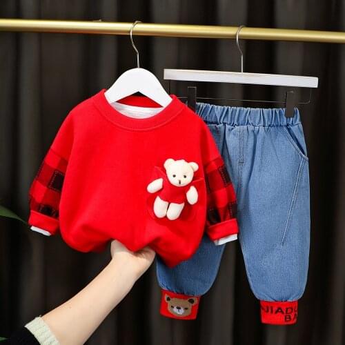 BiBicola Boys Clothes Set 2021 Spring Autumn Children Bear Print Clothing 2pcs Toddler Outfit Sweatshirt Kids Tracksuit