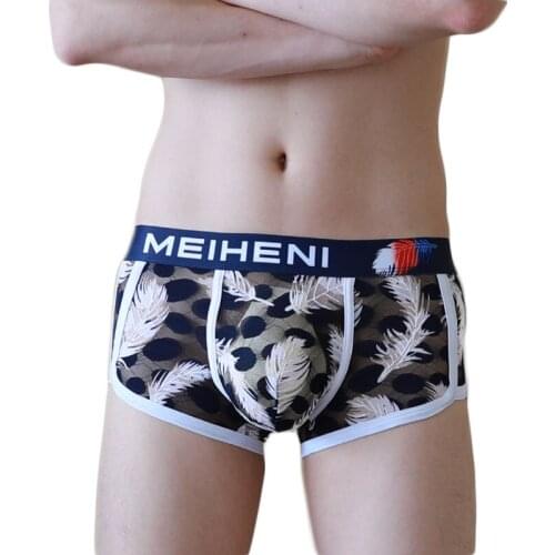 Sexy Underwear Men Boxers Floral Print Mesh Untra-Thin Breathable Panties Men Bikini Low Waist Soft Underwear Boxershorts