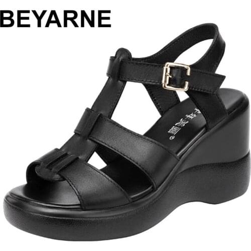 BEYARNE Wedge Heel Sandals Women Summer 2021 New High Heel Platform Fashion White Sandals