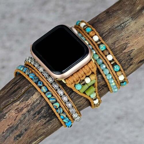 Bracelet for Apple Watch Band Natural Emperor Stone Wax Rope Bracelet Blue Mix Color Watch Bracelet Jewelry Wholesale