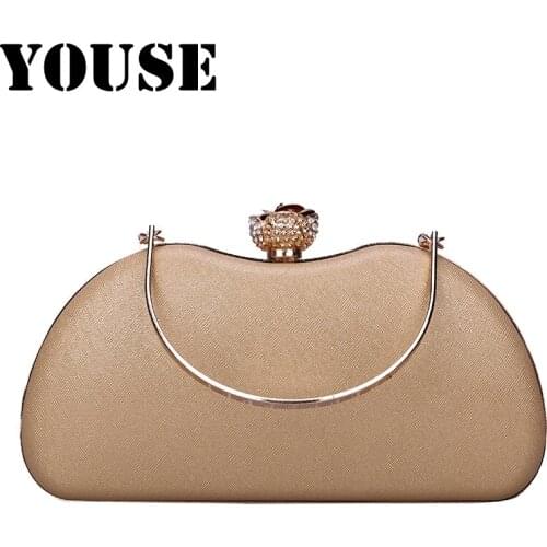 YOUSE Brand Women Evening Bags Metal Luxury New Lady Clutch Wedding Party Shoulder Chain Handbags Diamonds Purse Clutch Bags