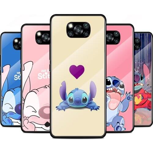 Cute Lilo Stitch Tempered Glass Cover For Xiaomi Poco X3 NFC F3 M2 X2 F2 Redmi K20 K30 K40 Pro Plus Phone Case