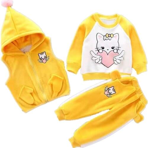 Spring Autumn Kids Boys Girls Clothes Sets Flannel Children Clothing Hooded Vest Baby Jackets Pants Thick Warm Toddler Tracksut