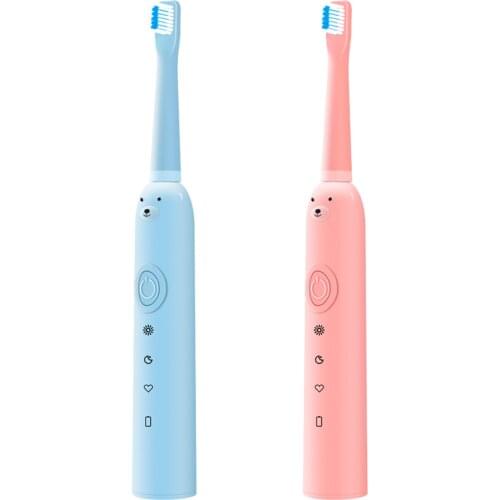 Kids Electric Toothbrush IPX6 Waterproof Rechargeable Toothbrush 3 Working Modes and 4 Spare Brush Head 3-15 Years Old
